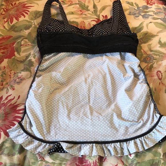 LANDS END size 12 D PolkaDot PolkaDot Tankini Bathing Swimsuit Top Retro BraCup - Picture 12 of 13